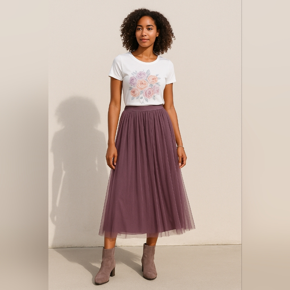 Peruvian Connection Masala Giselle Mesh Tulle Pleated Maxi Skirt XL